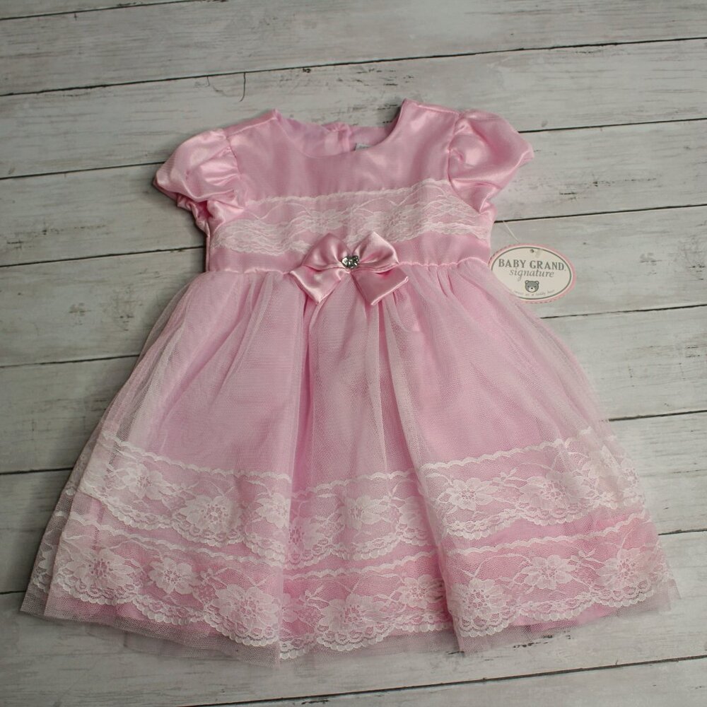 Baby Grand Girl's Party Dress Size 18 Months Pink White Vintage Lace